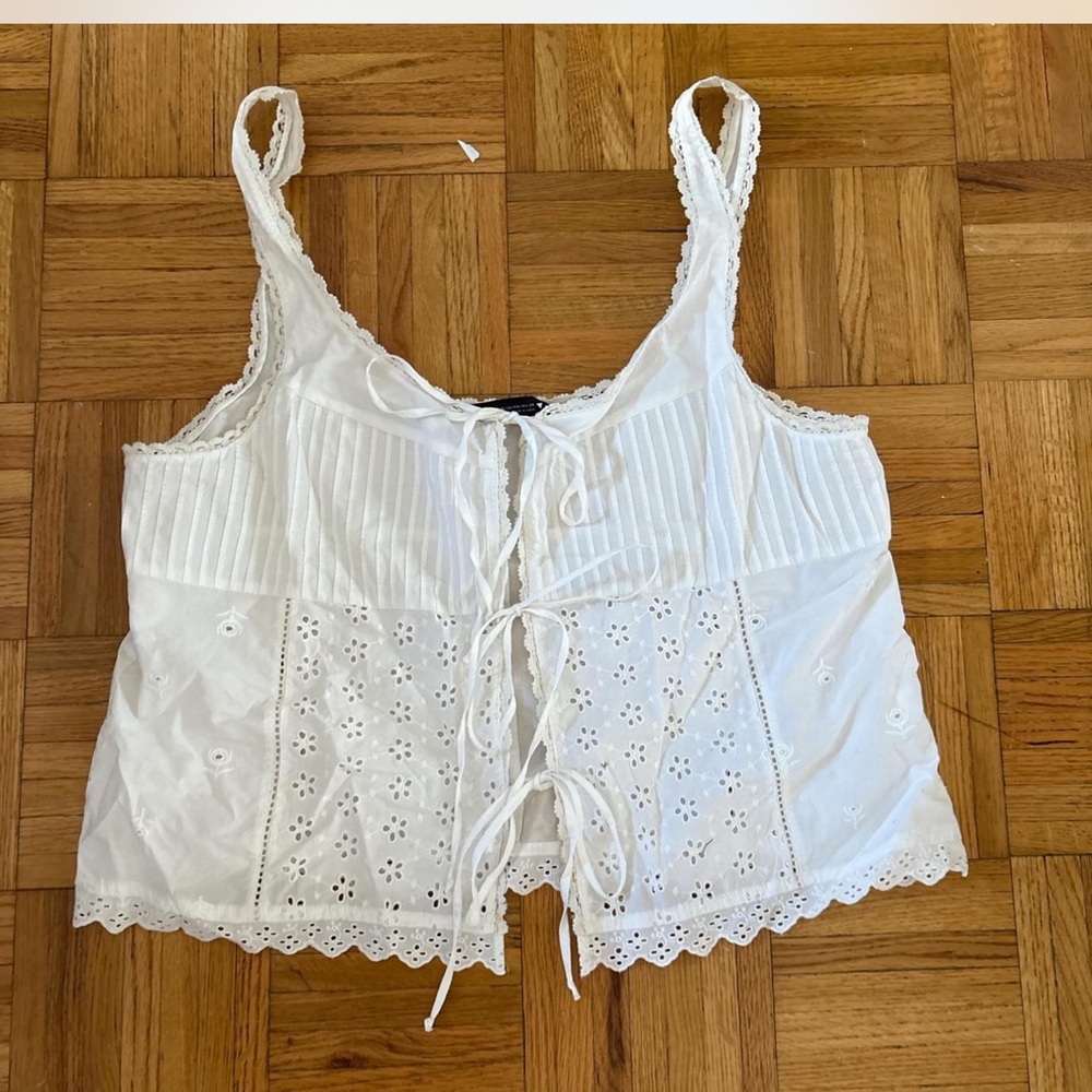 ZARA SZ L White Linen Lace Top